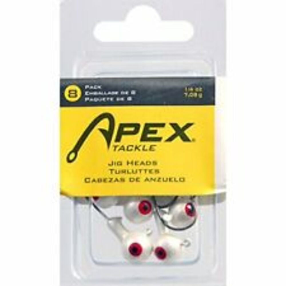 image of Roundhead Jig Fishing Lure, 1/8 oz, White, 10 ct