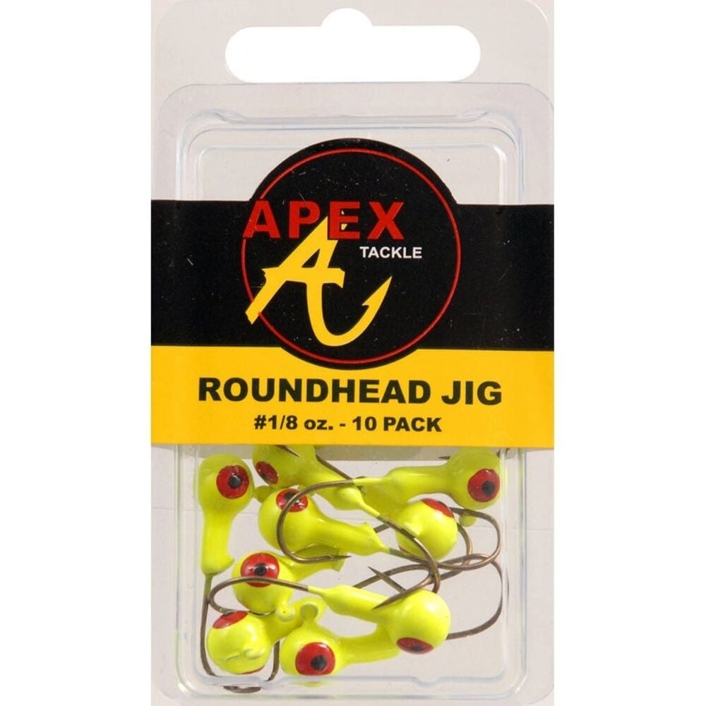 image of Roundhead Jig Fishing Lure, 1/8 oz, Chartreuse, 10 ct
