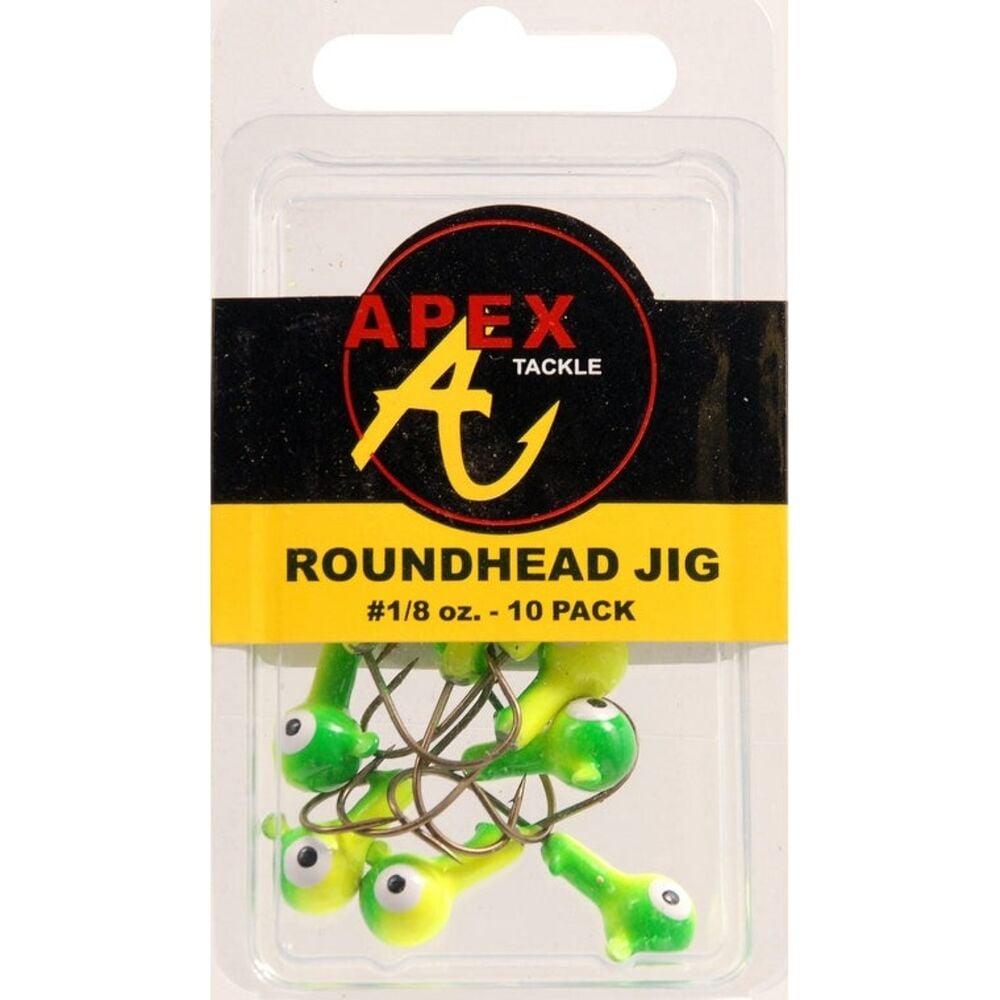 image of Roundhead Jig Fishing Lure, 1/8 oz, Chartreuse/Green, 10 ct