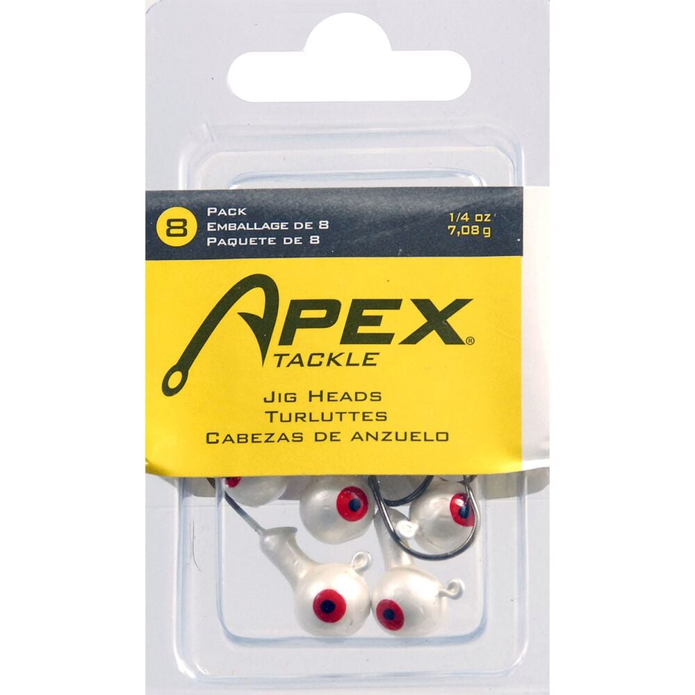 image of Roundhead Jig Fishing Lure, 1/4 oz, White, 8 ct