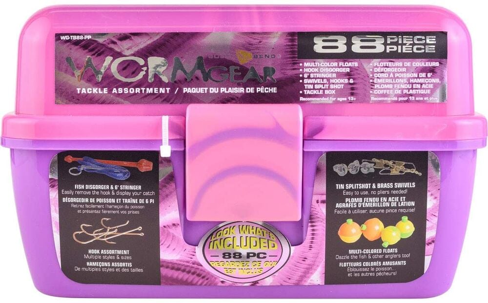 image of Worm Gear 88-piece Tackle Box, Pink/Purple