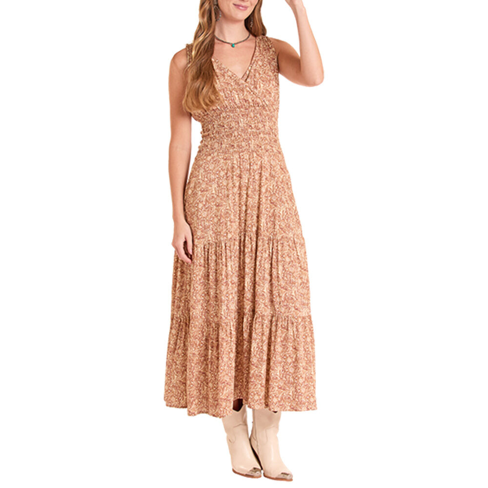 image of Women's Tooled Print Challis Dress, Tan