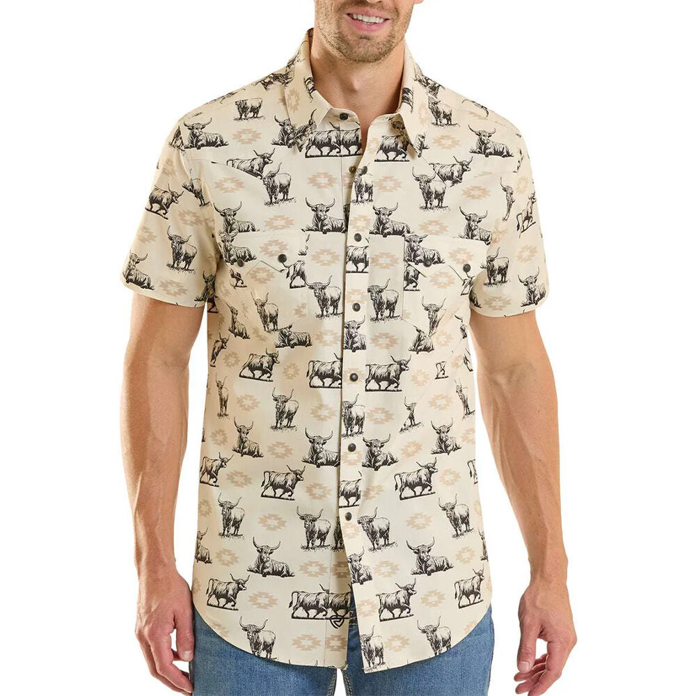 image of Men's Steer Print Short Sleeve Snap Shirt