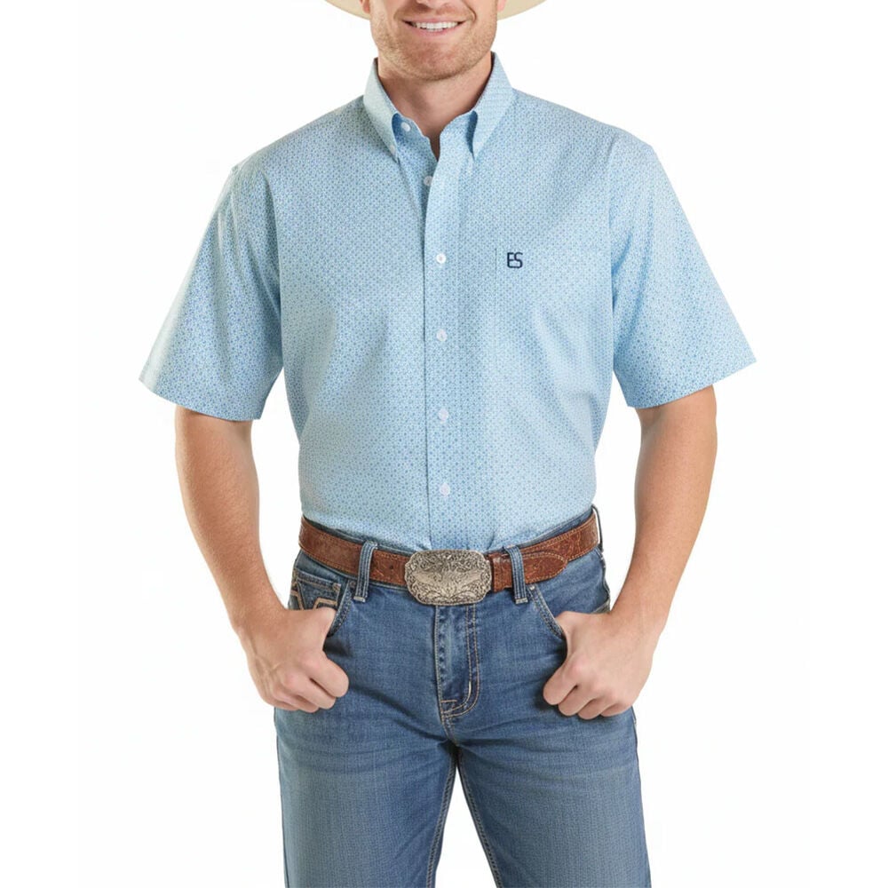 image of Men's Western Geo Print Short Sleeve Shirt