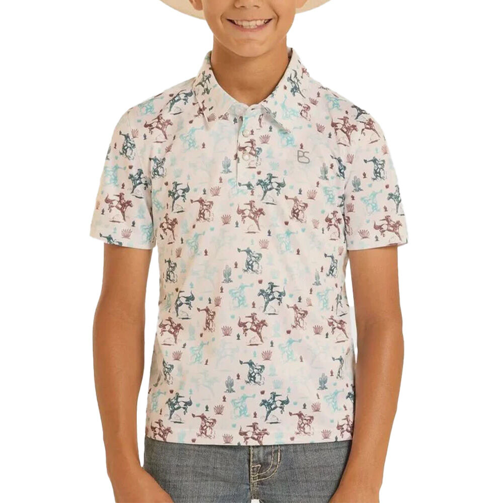image of Boys' Western Print Short Sleeve Snap Polo