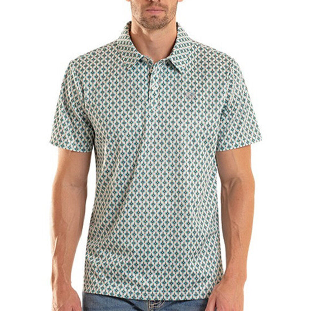 image of Men's Mini Aztec Geo Print Short Sleeve Polo