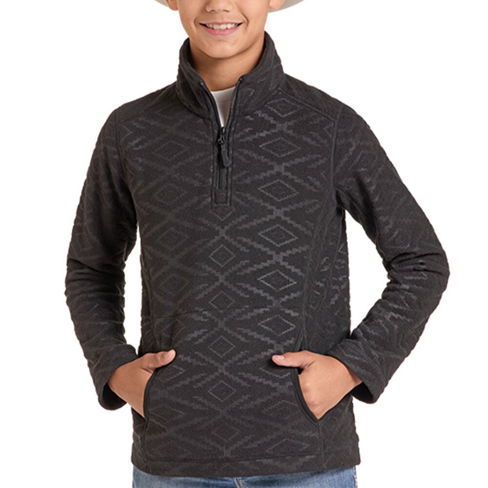 image of Kids' Embossed Aztec Fleece 1/4 Zip Pullover, Black