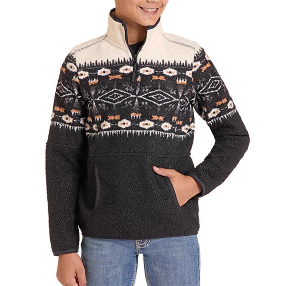 image of Kids' Aztec Berber 1/4 Zip Pullover, Black