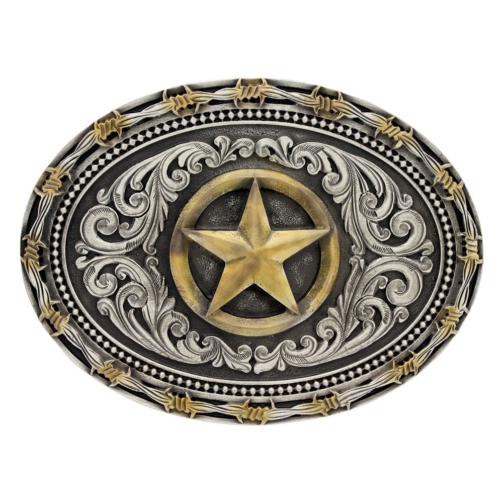 image of Two tone Rope & Barbed Wire Classic Impressions Lone Star Attitude Buckle