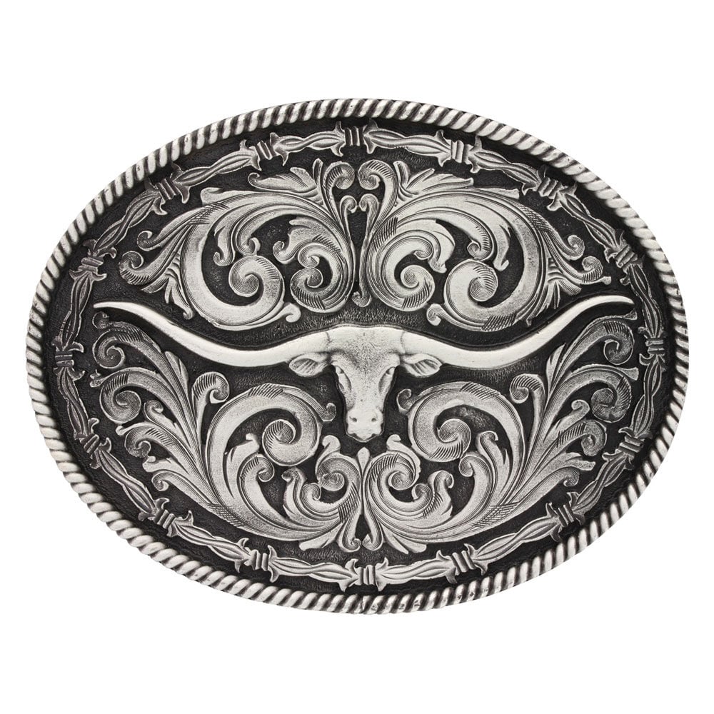 image of Rope and Barbed Wire Longhorn Classic Impressions Attitude Buckle