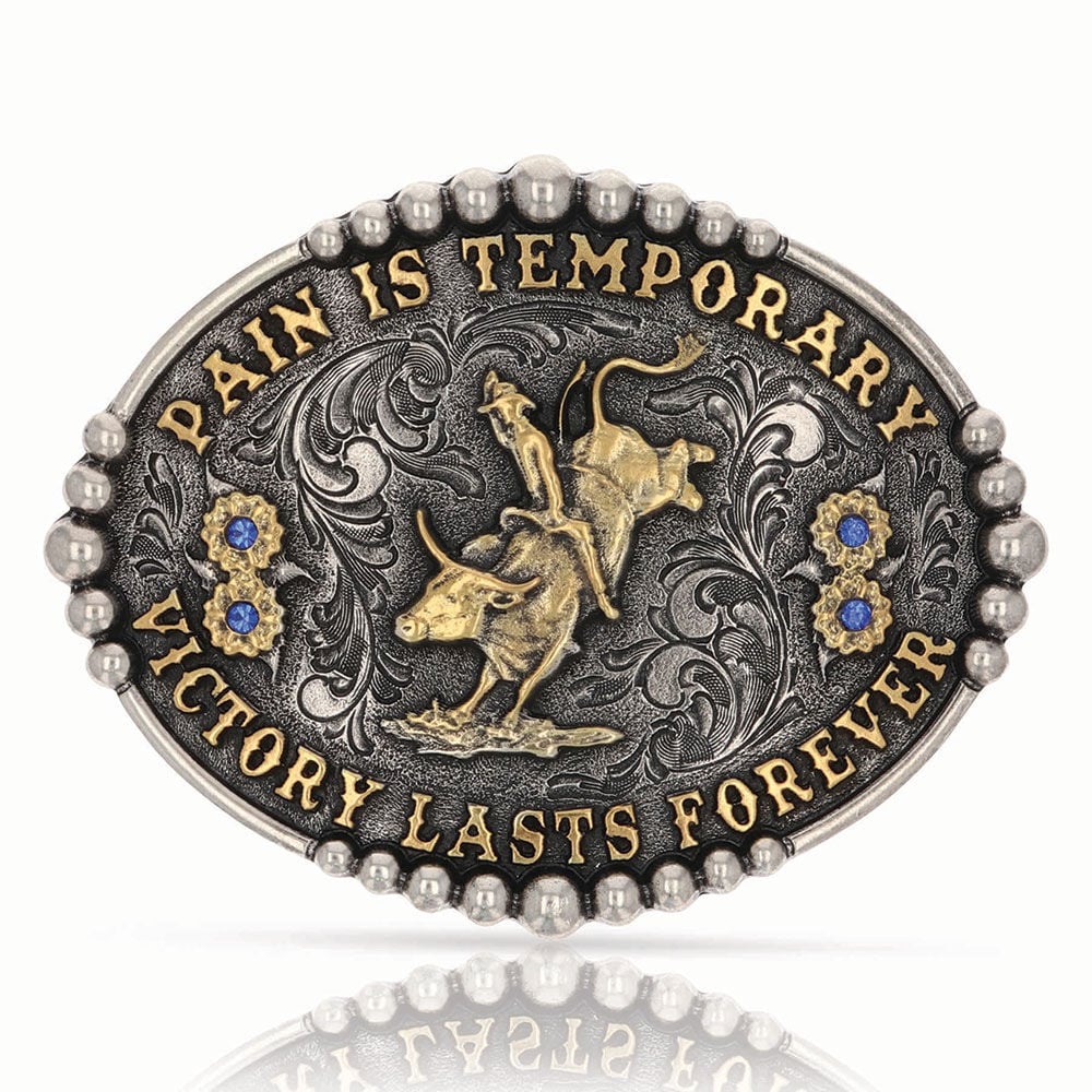 image of Pain Is Temporary Bull Riding Attitude Buckle