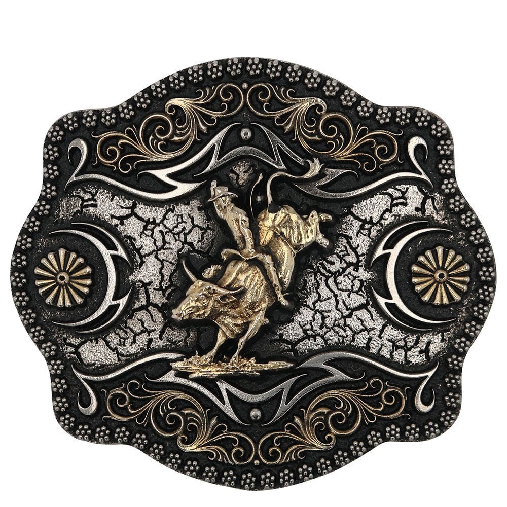 image of A Blaze Filigree Framed Bull Rider Attitude Belt Buckle