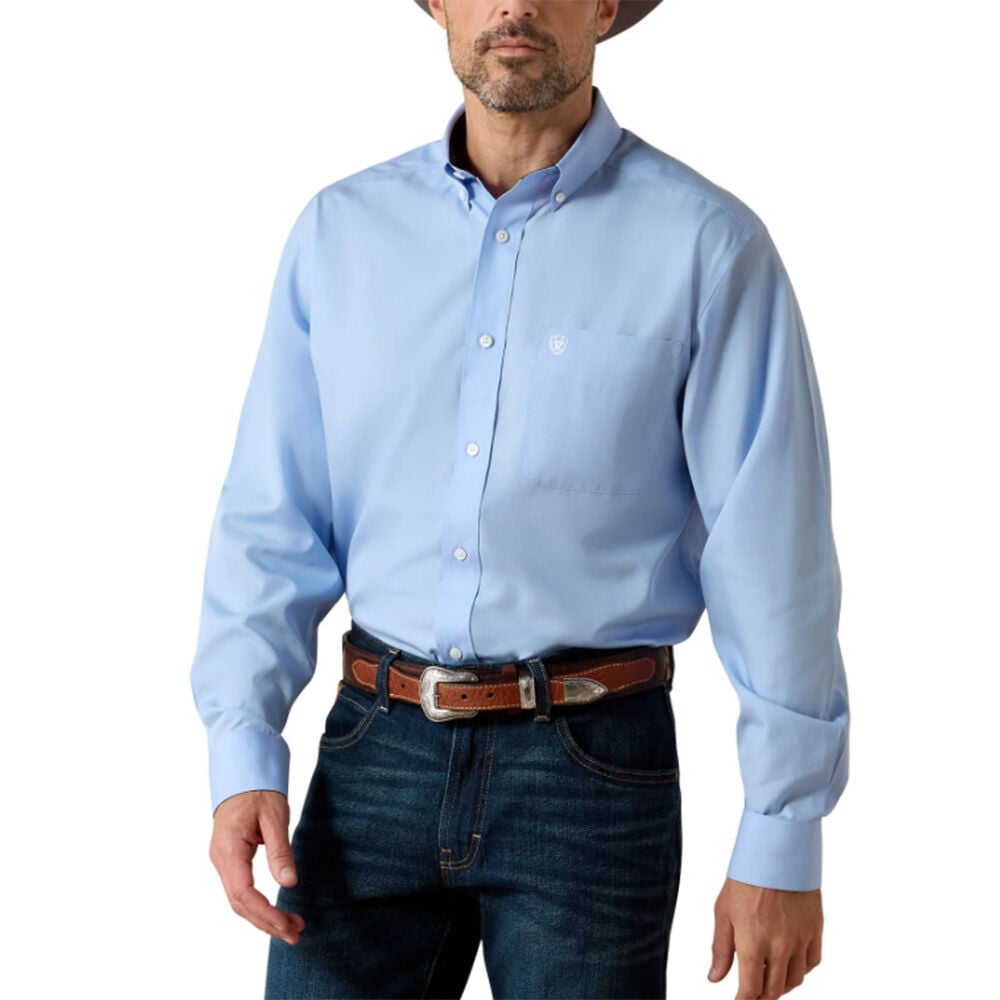 image of Men's Wrinkle Free Light Blue Long Sleeve Button Shirt