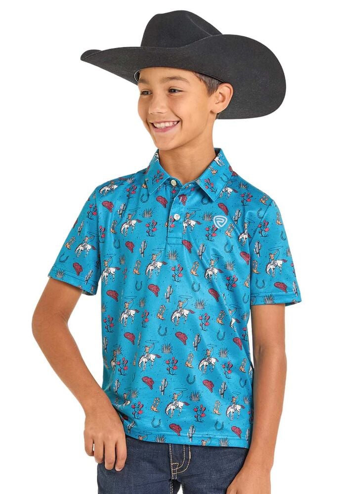 image of Boy's Western Rodeo Polo, Turquoise