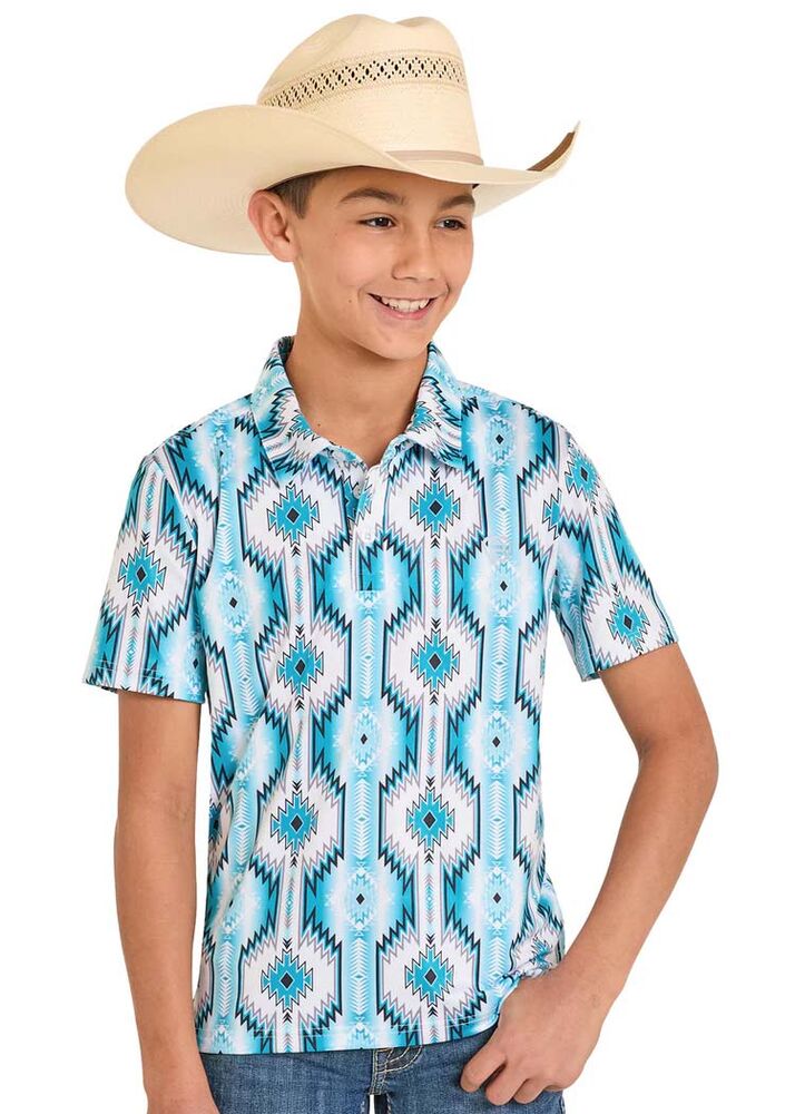 image of Boys' Southwestern Aztec Polo, Turquiose