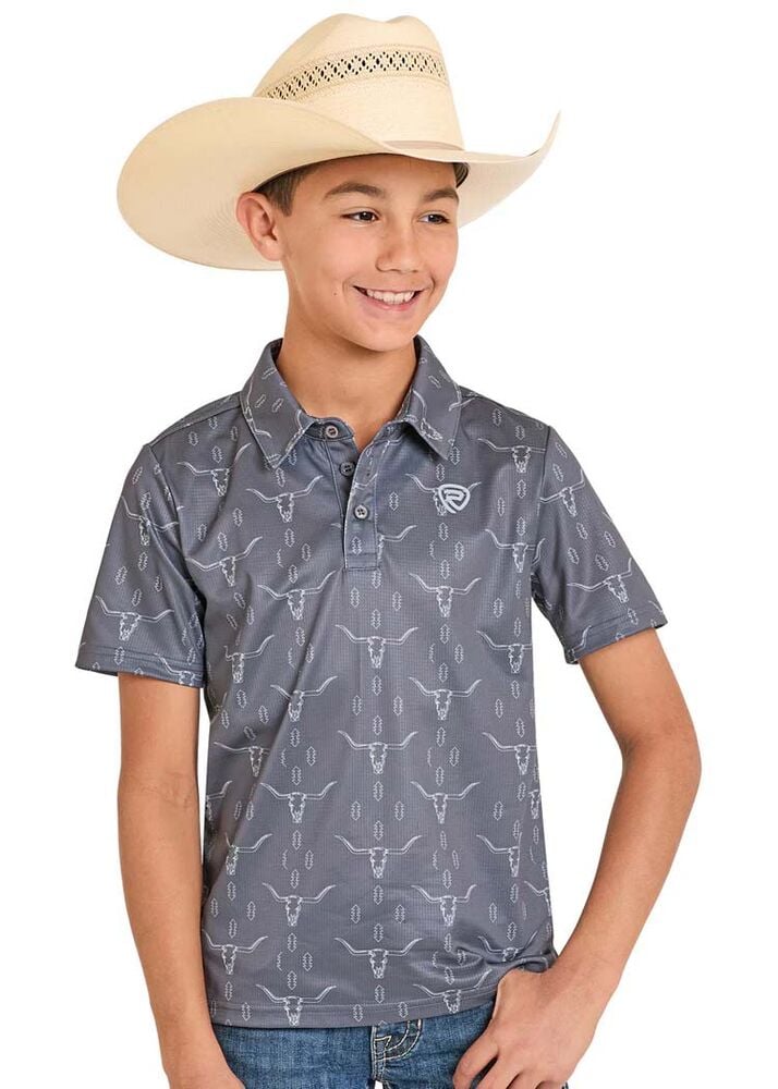 image of Boys' Steer Skull Polo, Charcoal