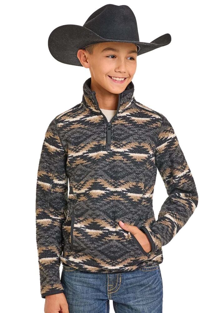 image of Boy's 1/4 Zip Aztec Fleece Pullover, Black