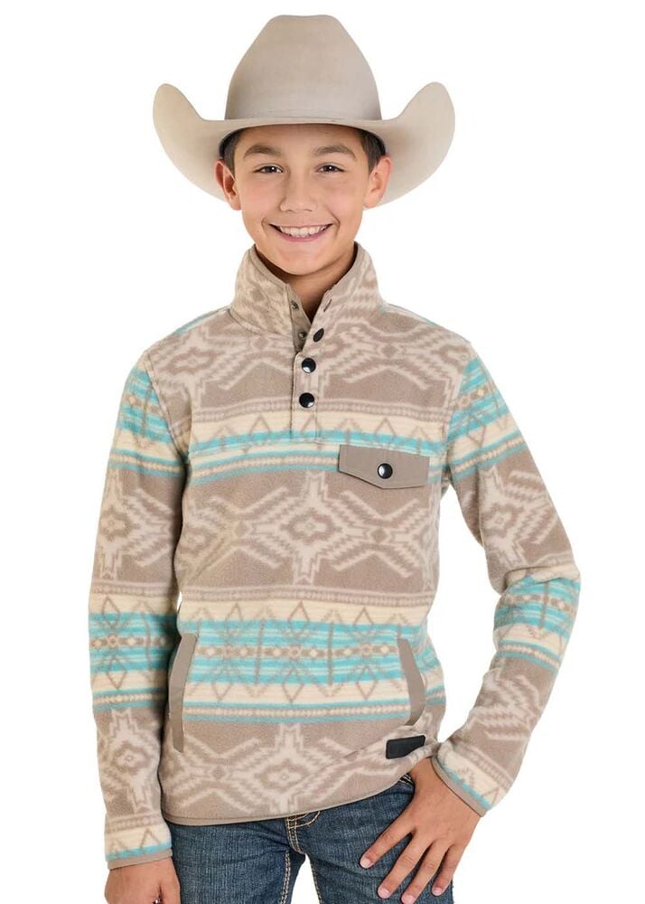 image of Boy's Aztec 1/4 Snap Button Fleece Pullover, Tan