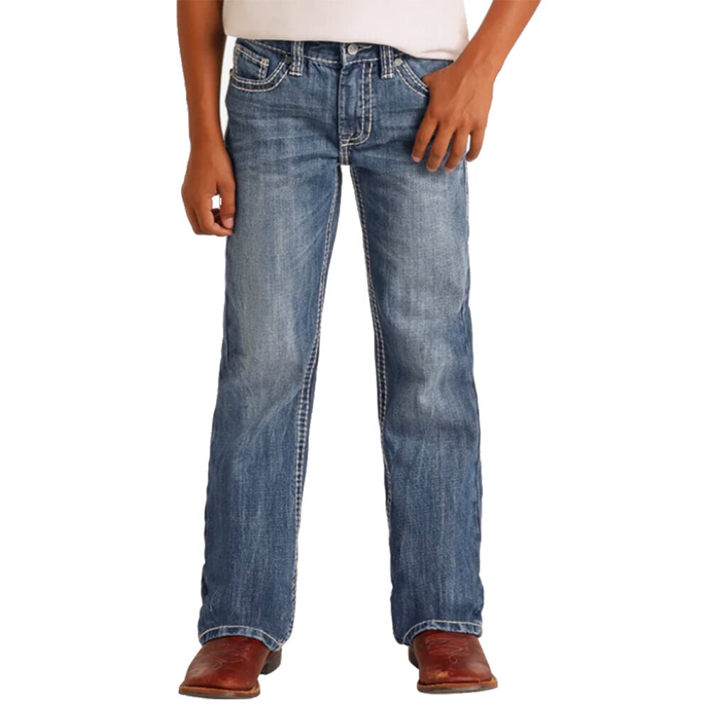 image of Boy's Ivory Top-Stitching Regular Fit Bootcut Jeans