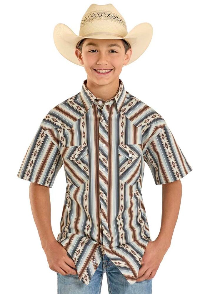 image of Boys' Dale Brisby Serape Snap Button Short Sleeve Shirt, Dark Brown