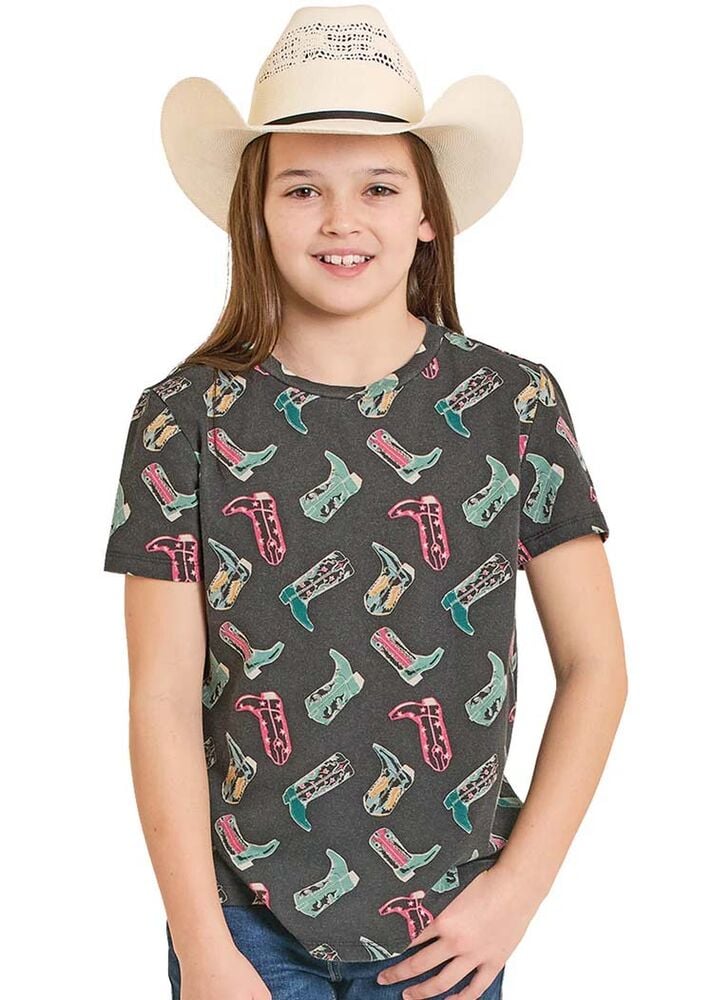image of Girls' Boot Print Tee Shirt, Black