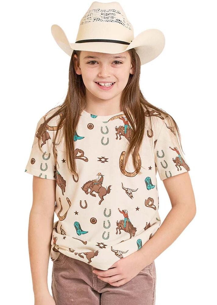image of Girls' Western Print Tee Shirt, Natural