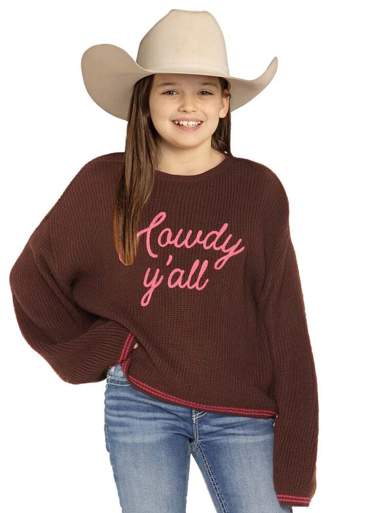 image of Girl's Howdy Y'all Sweater, Brown