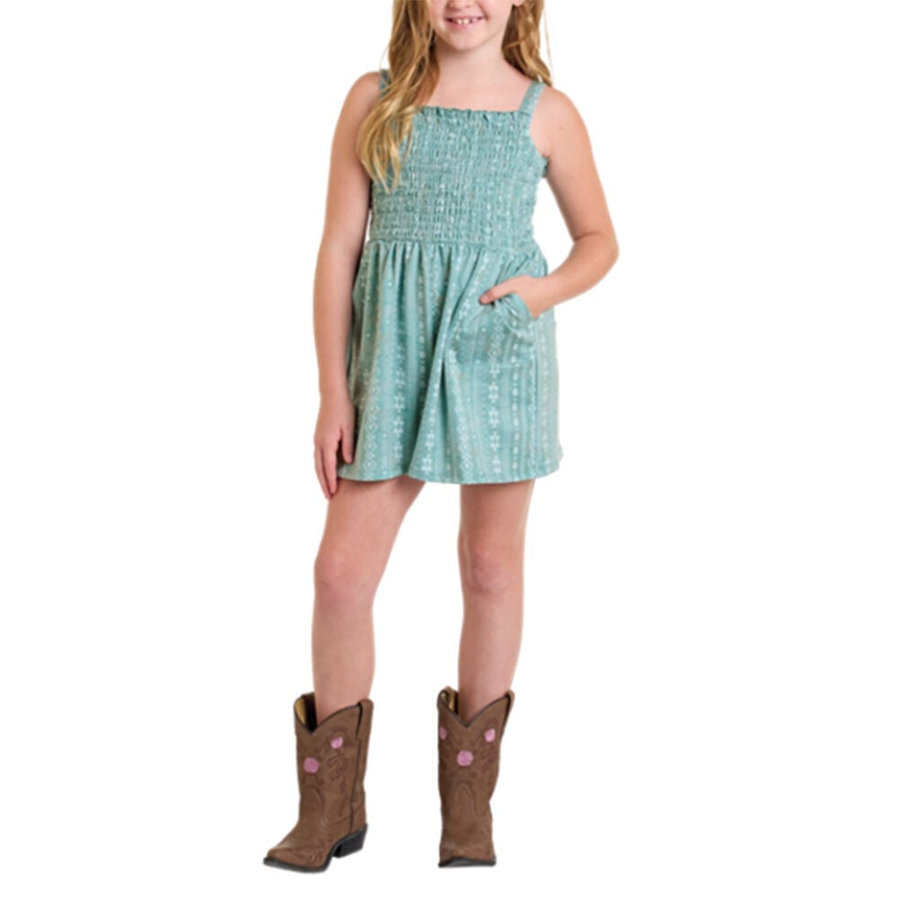 image of Girl's Aztec Smocked Romper- Jade