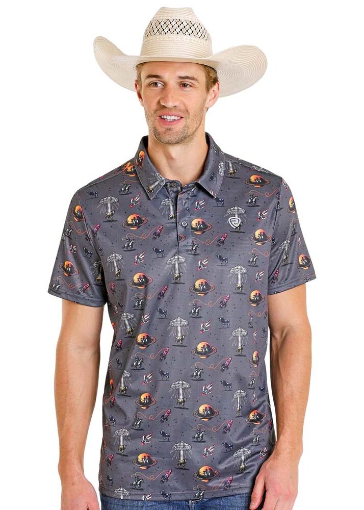 image of Men's Space Cowboy Print Polo, Charcoal
Space Cowboy Print Polo