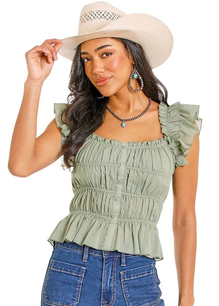 image of Women's Ruched Peplum Tank Top, Green