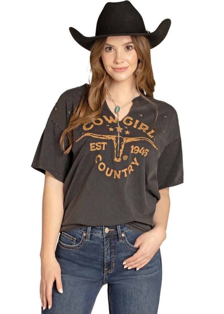 image of Women's Graphic Studded T-Shirt, Black