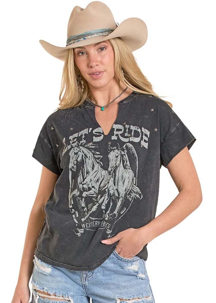 image of Women's Let's Ride Studded Tee, Black