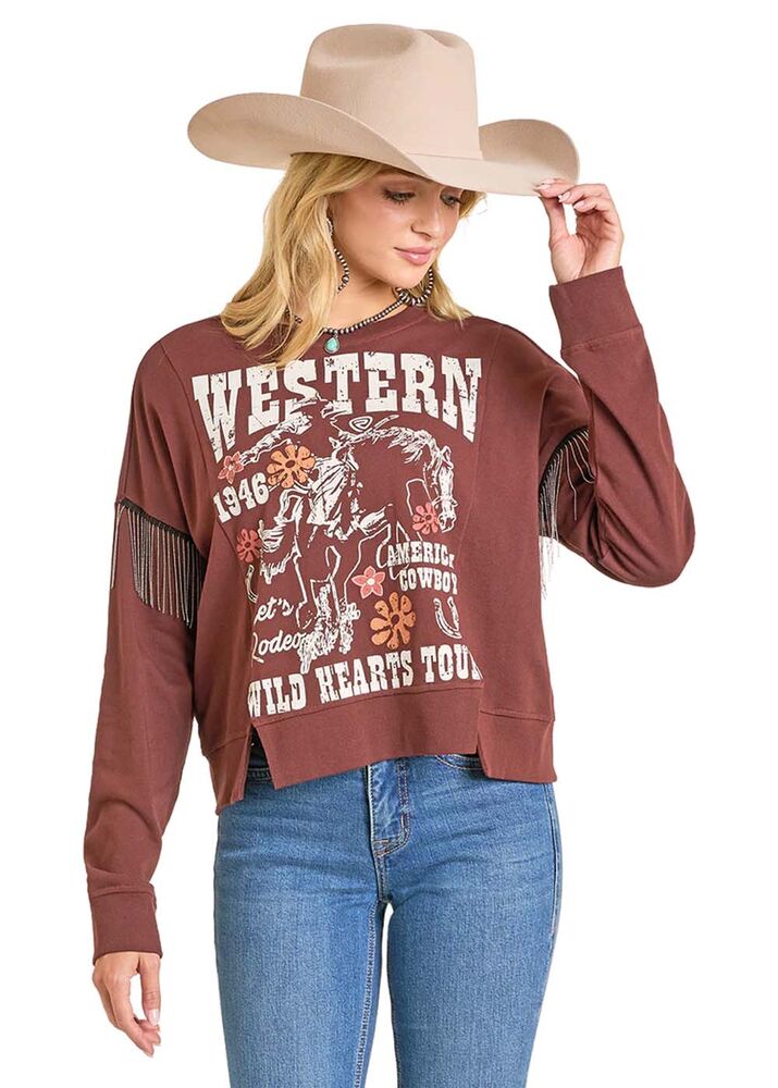 image of Women's Graphic Pullover with Chain Fringe, Red