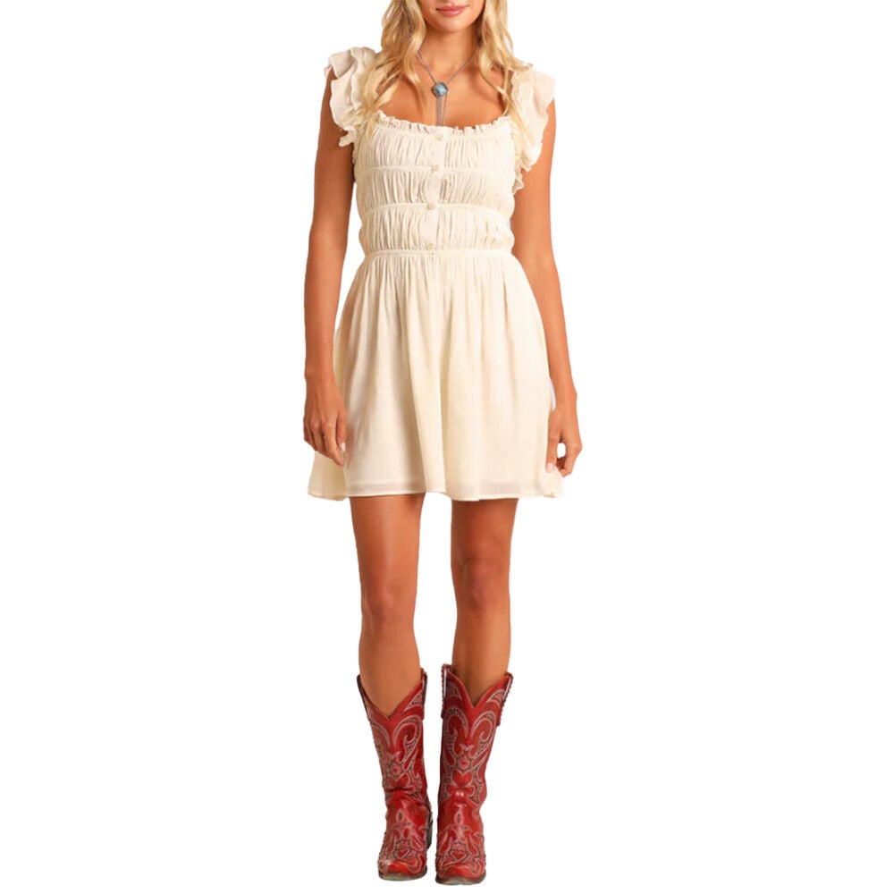 image of Women's Flouncy Dress- Gathered, Cream