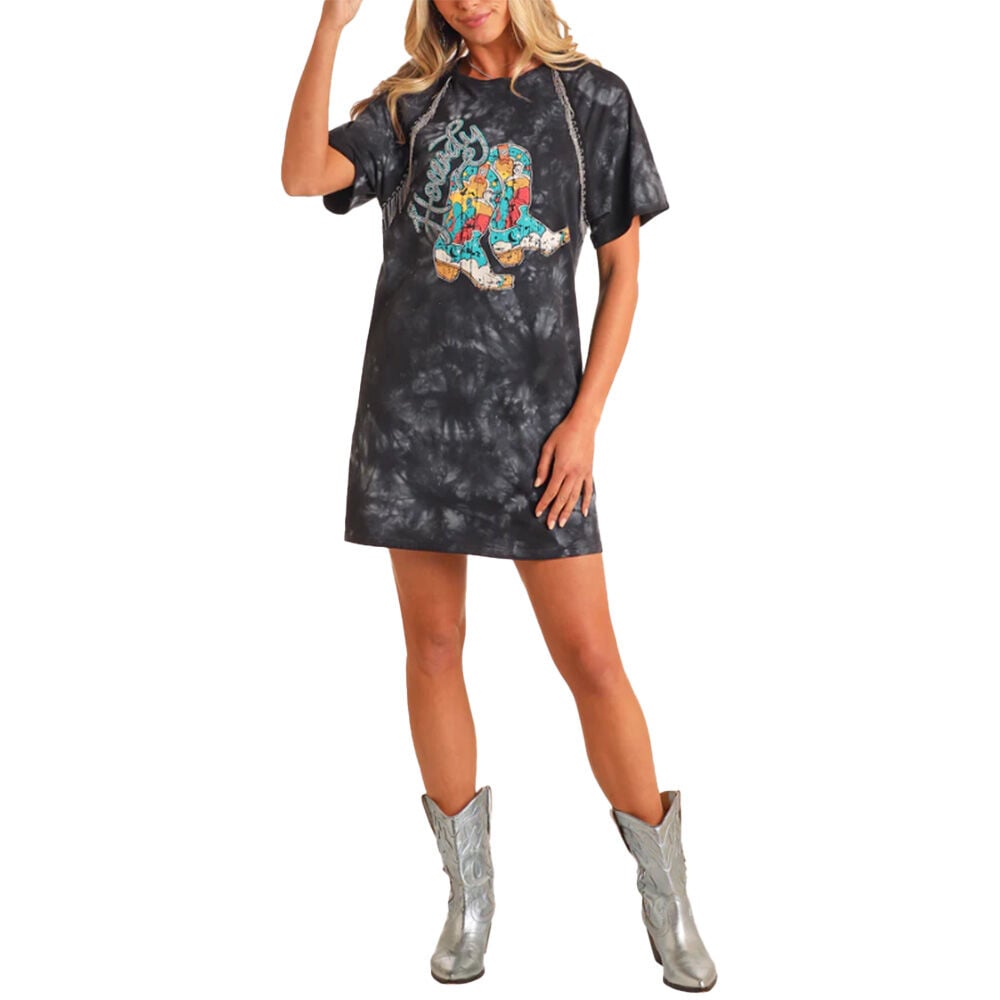 image of Women's T-Shirt Dress- Chain Fringe, Black