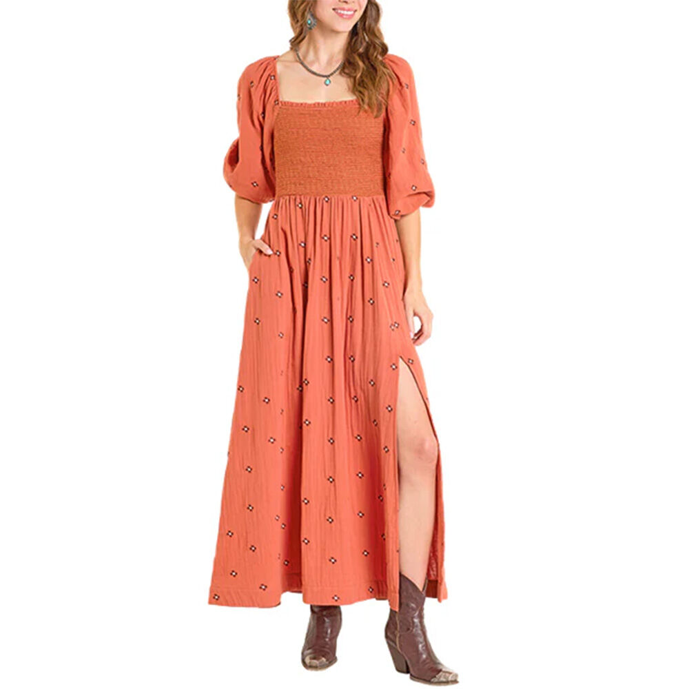 image of Women's Floral Embroidered Western Maxi Dress