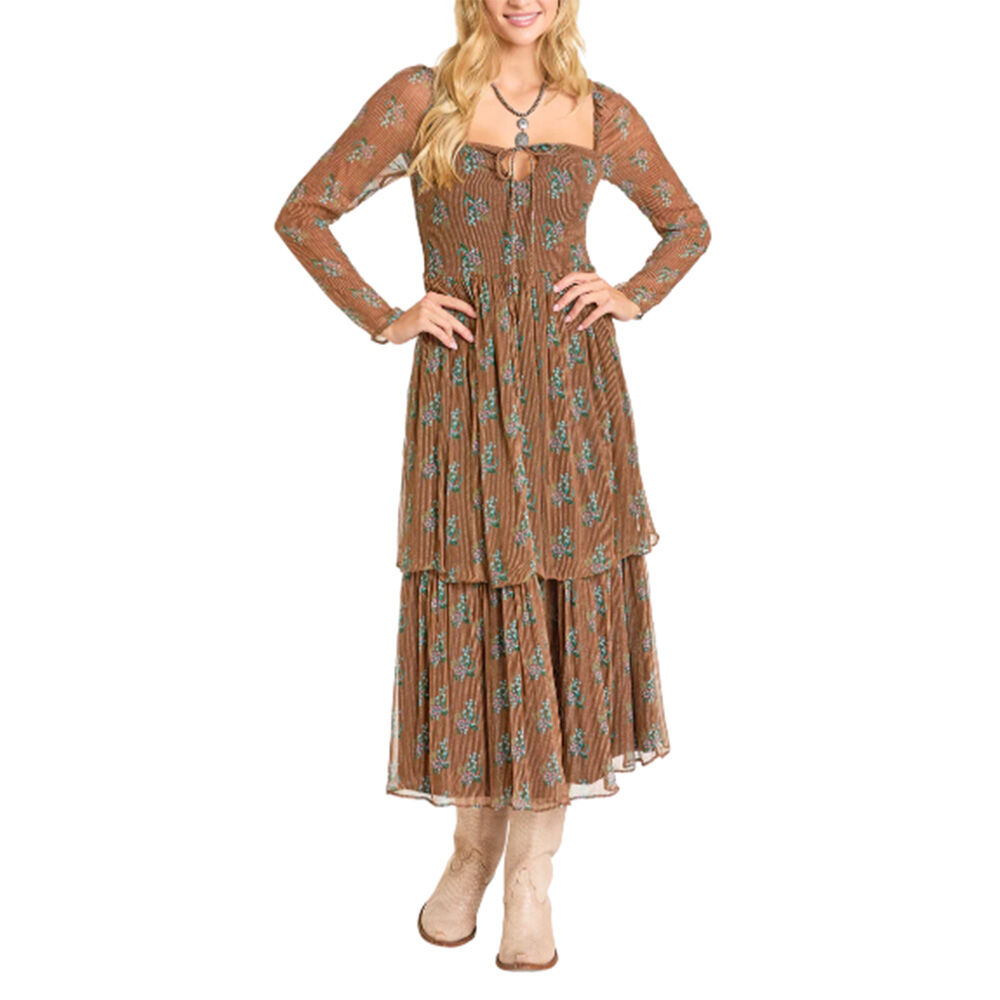 image of Women's Denim Striped Floral Dress