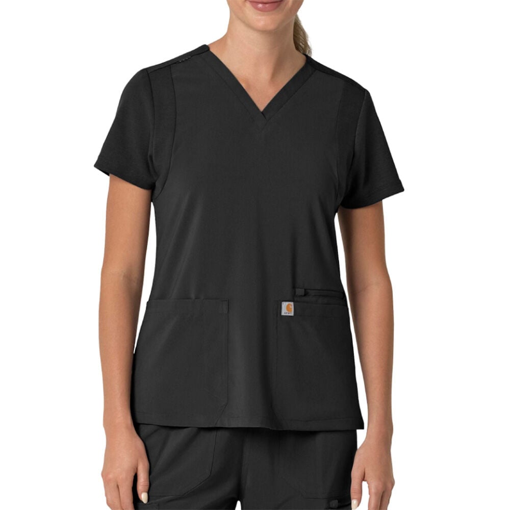 image of Women's Scrub Top- Cross-Flex, Four Pocket, Black