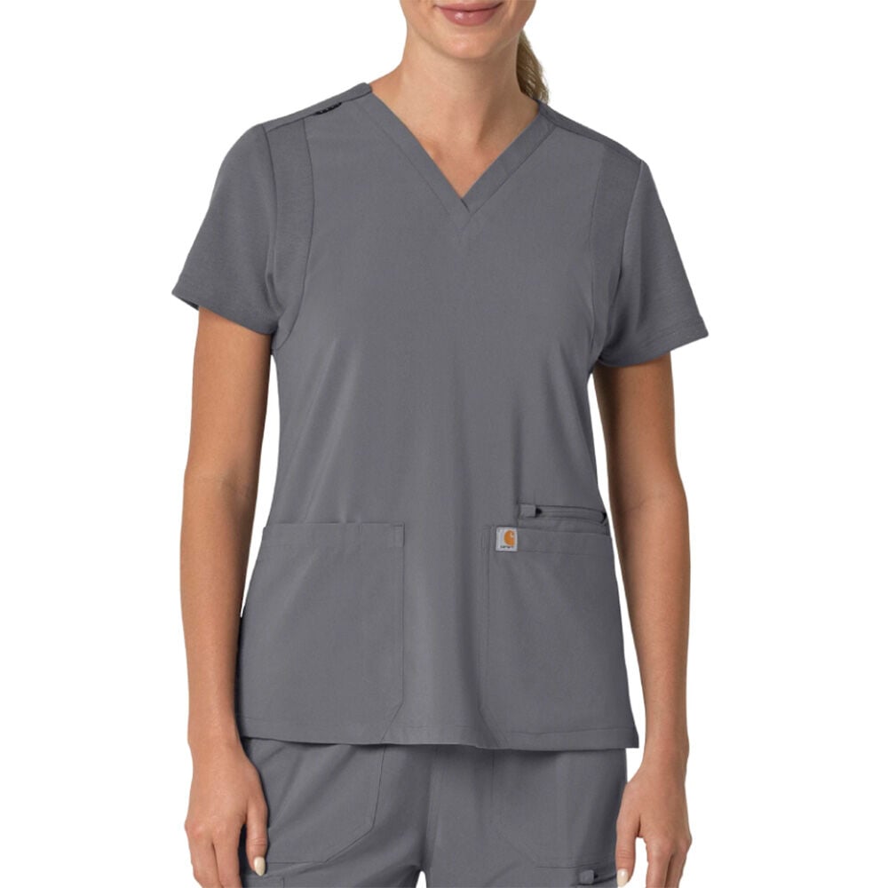 image of Women's Scrub Top- Cross-Flex, Four Pocket, Pewter