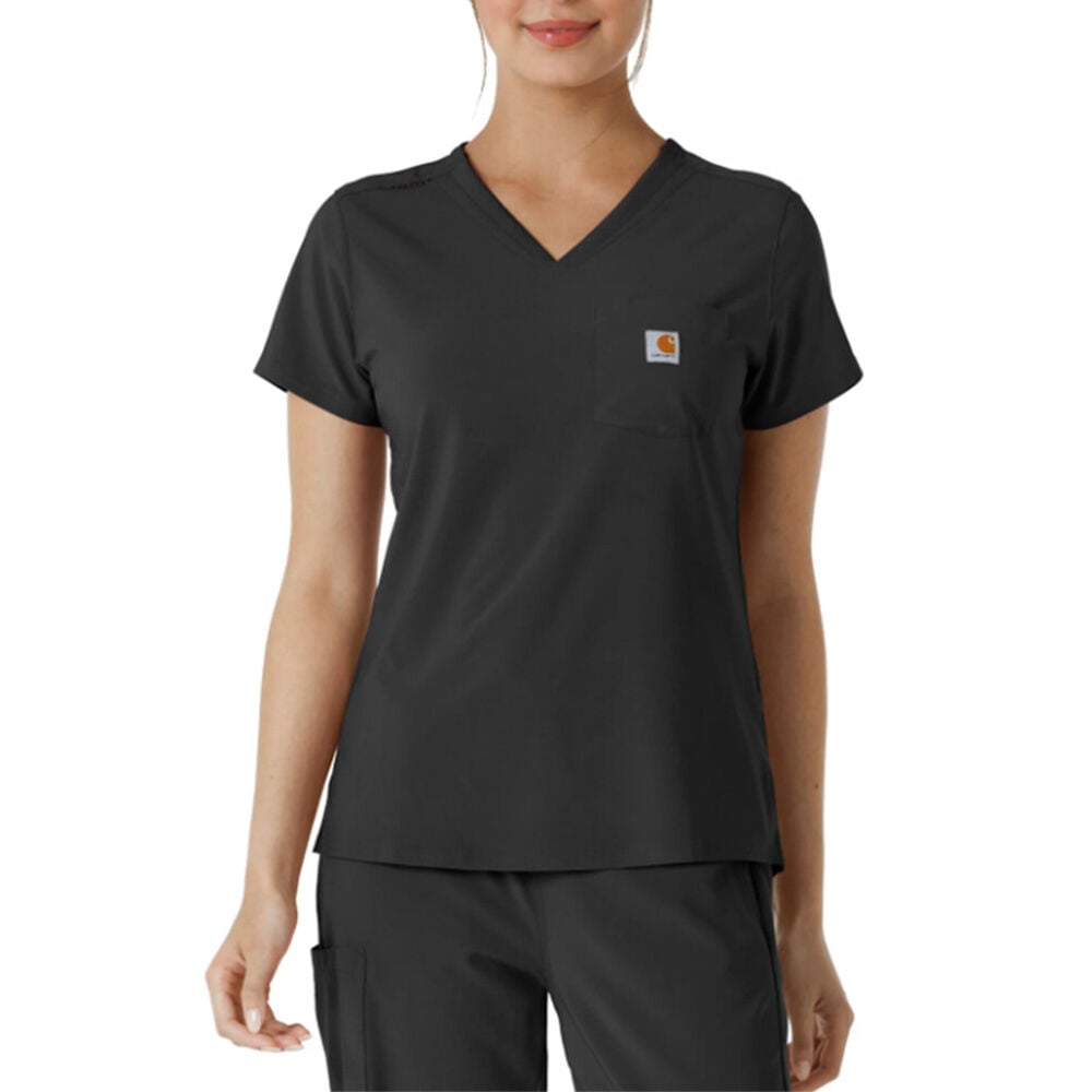 image of Women's Scrub Top- Cross-Flex, Chest Pocket, Black
