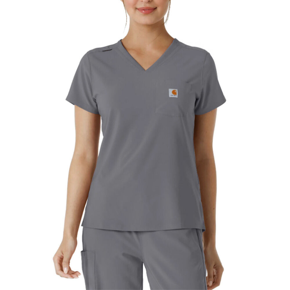 image of Women's Scrub Top- Cross-Flex, Chest Pocket, Pewter