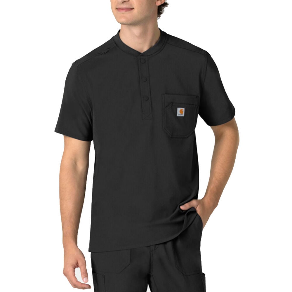 image of Men's Scrub Top- Cross-Flex, Chest Pocket, Black
