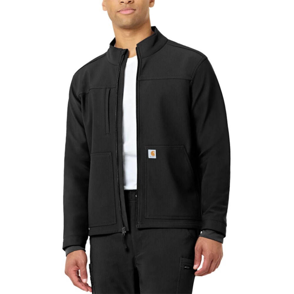 image of Men's Scrub Jacket- Three Pocket, Fleece, Black