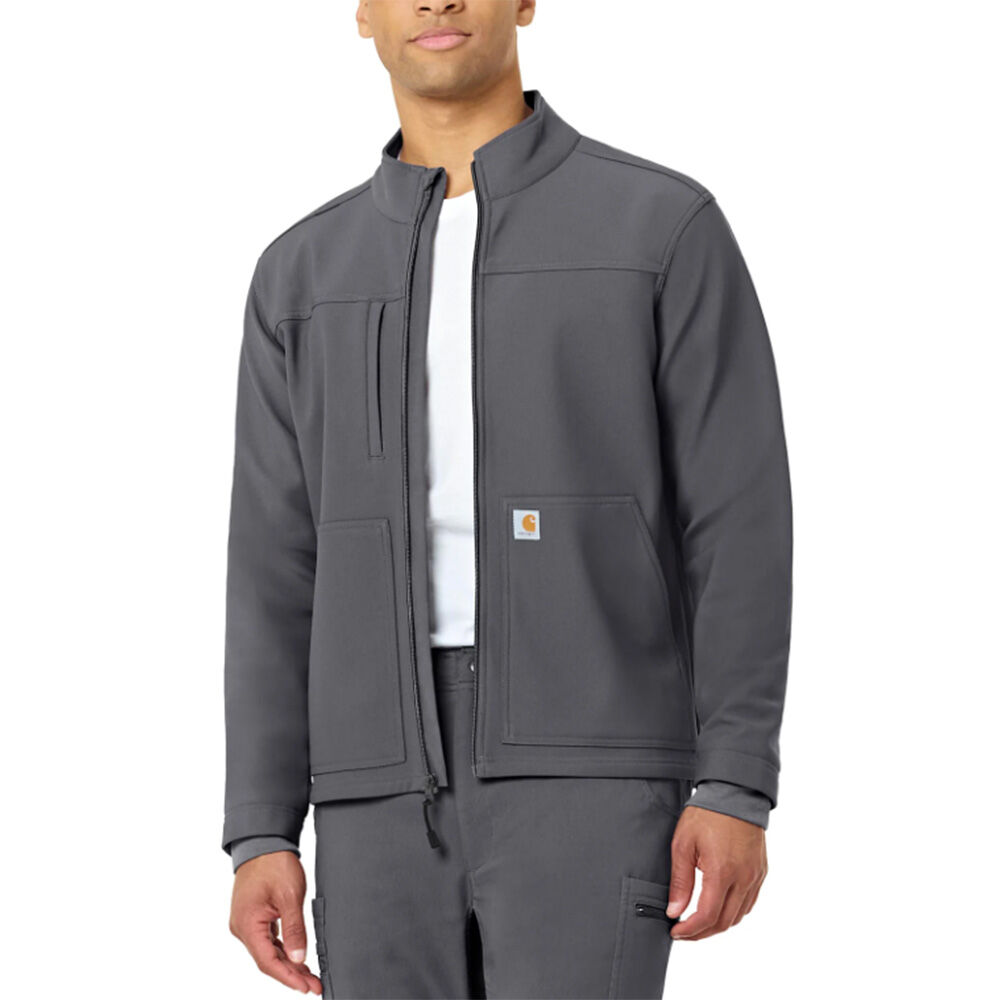 image of Men's Scrub Jacket- Three Pocket, Fleece, Pewter
