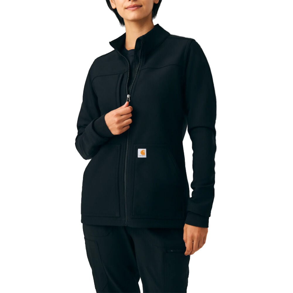 image of Women's Scrub Jacket- Three Pocket, Fleece, Black