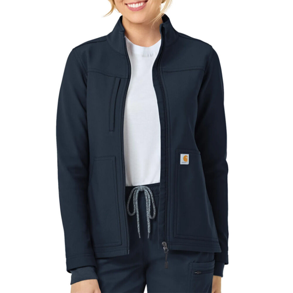 image of Women's Scrub Jacket- Three Pocket, Fleece, Navy