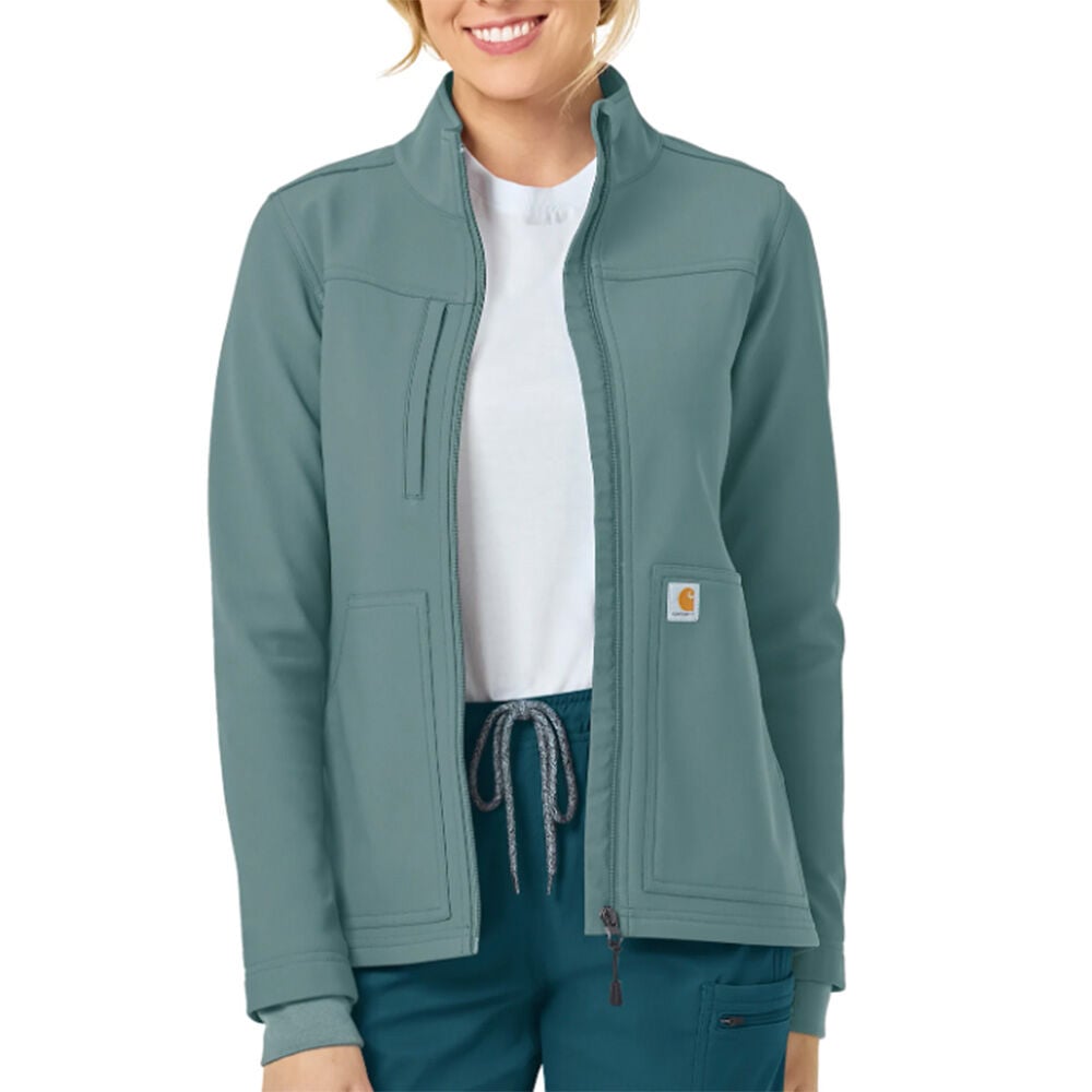 image of Women's Scrub Jacket- Three Pocket, Fleeceummer Blue