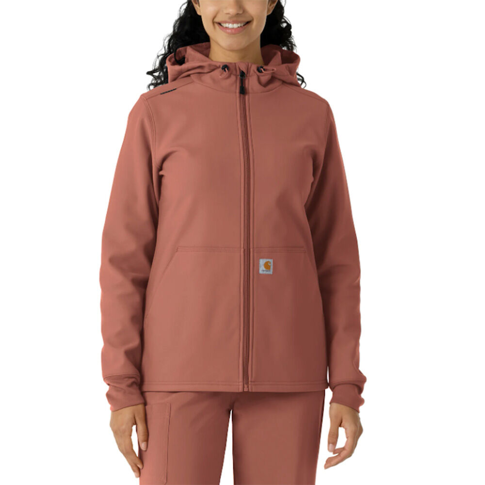 image of Women's Scrub Hoodie- Three Pocket, Zip Front, Wild Rose