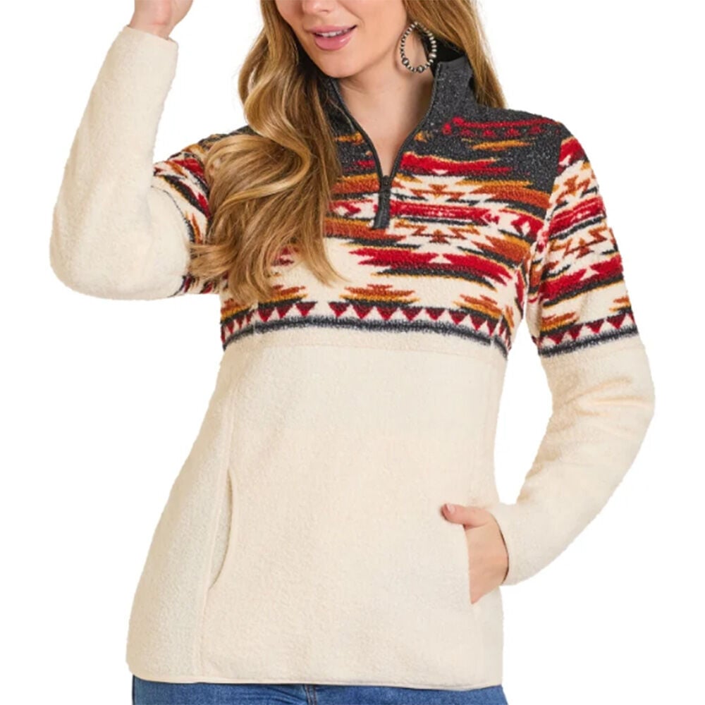 image of Women's Border Print Berber Fleece Pullover