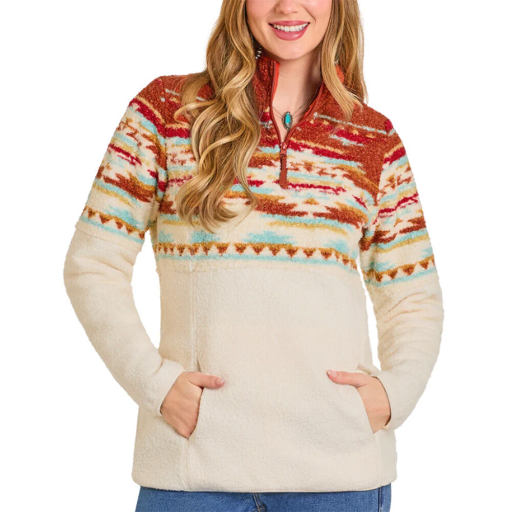 image of Women's Border Print Berber Fleece Pullover